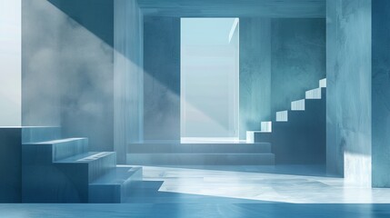 Obraz premium liminal space, blue, concrete, stairs