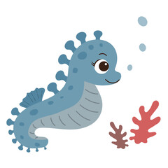 Cartoon seahorse Ocean animal Exotic underwater cute creature Marine life Isolated background