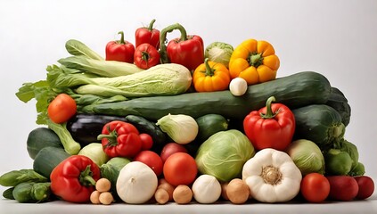 pile of vegetables isolated on gray background.