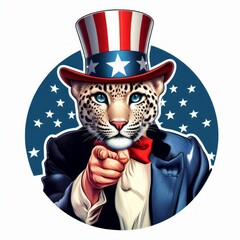 Leopard 4th of July patriotic American flag Cartoon Clipart Independence day Mascot Logo Character for Celebration USA (United State) For Presidential Election