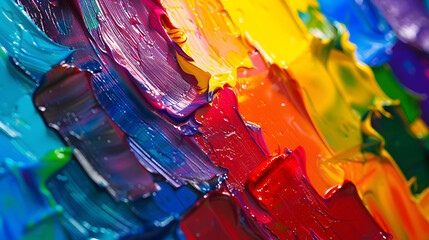 Thick strokes of oil paint create a vibrant rainbow, capturing the beauty of color and artistic texture
