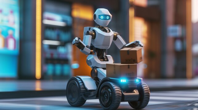Robot on Wheels Delivering Packages