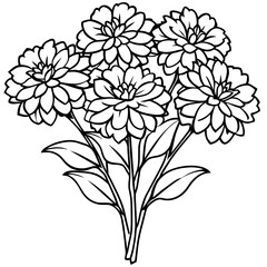 Marigold Flower outline illustration coloring book page design, Marigold Flower Bouquet black and white line art drawing coloring book pages for children and adults
