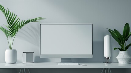 A Desktop Computer In A Modern Home Office. 