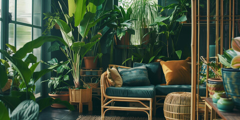 Urban Jungle: Create an interior oasis with lush greenery, botanical prints, and natural materials like bamboo and wicker, bringing the outdoors inside for a fresh and vibrant atmosphere.