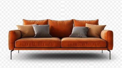 A Beige Couch With Pillows On A Transparent Background.