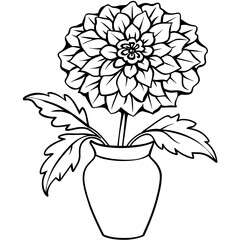 Marigold Flower outline illustration coloring book page design, Marigold Flower Bouquet black and white line art drawing coloring book pages for children and adults
