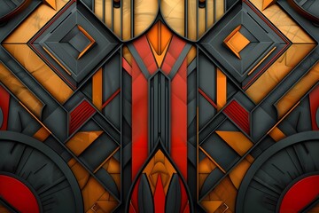 Abstract art deco background with a red and yellow design