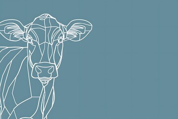 cow on blue background, simple line drawing style, farm product concept, world milk day, card with copy space