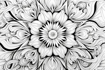 Detailed black and white drawing of a delicate flower with thick lines adding depth and contrast.