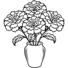 Marigold Flower outline illustration coloring book page design, Marigold Flower Bouquet black and white line art drawing coloring book pages for children and adults
