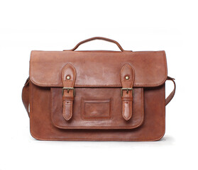tan leather laptop briefcase isolated