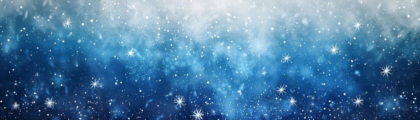 A gradient background transitioning from frosty white to deep midnight blue, adorned with silver star bursts, simulating a cold yet enchanting winter night sky