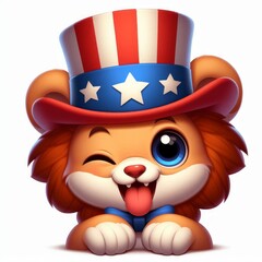 Lion 4th of July patriotic American flag For Presidential Election Independence day Mascot Logo Character for Celebration USA (United State) Cartoon Clipart