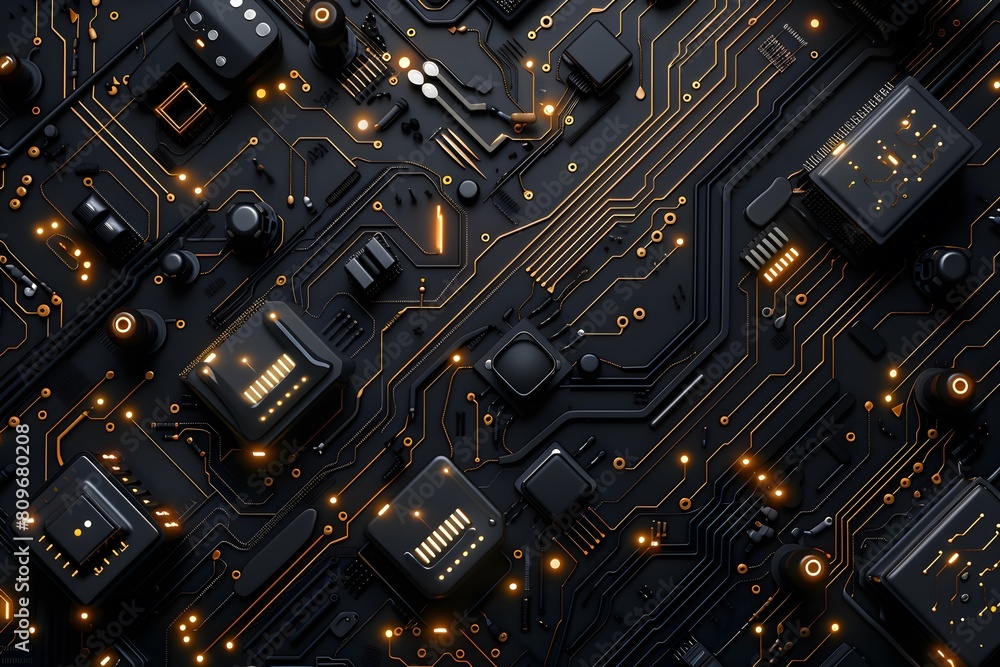 Poster close up of computer circuit board with various electronic components