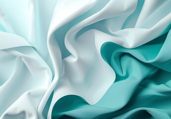 High-quality close-up of smooth turquoise fabric with flowing folds, conveying a sense of luxury and elegance