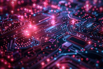 Obraz premium Close-up of computer circuit board with numerous lights