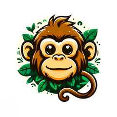 Fototapeta premium Isolated vector illustration of the head of a happy little monkey on a white background.