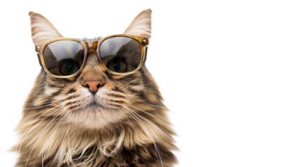 Surprised cat with sunglasses on his head isolated on a transparent background