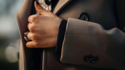 A woman is wearing a ring on her finger