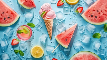 summer  ice cream cones, refreshing cocktails, and juicy watermelon slices 