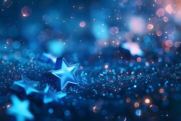 Closeup of star on blue backdrop with bokeh