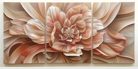 Triptych plant flowers flowers roses leaves three figure abstract watercolor painting. Floral Symphony Three-Piece Watercolor Art