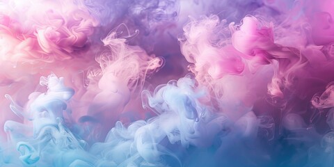 Ethereal cloud-like formations of multicolored smoke create a dreamy and mystical abstract background