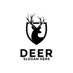 Deer and shield logo design template. deer head logo icon, deer shield icon vector