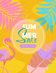 Summer sale, vertical poster with summer elements.