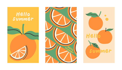 Summer poster orange set in flat style. Art for poster, postcard, wall art, banner background