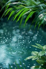 Fresh Green Plants on Water Background Generative AI