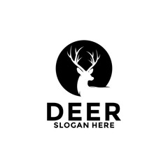 vintage deer head logo illustration, deer with horn logo design template