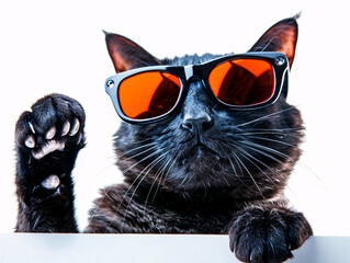 cool black cat in orange glasses
