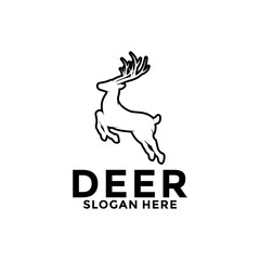 Deer Jump with big horn Line art Logo vector template isolated on white background