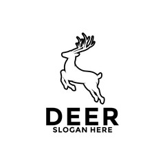 Deer Jump with big horn Line art Logo vector template isolated on white background