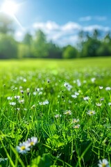 Serenity Found: Lush Green Lawn with Vibrant Flowers Generative AI