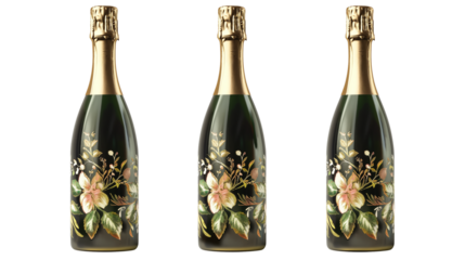 Three-Dimensional Creative Shiny Hand-Painted Champagne isolated on a transparent background