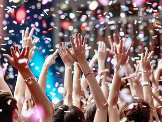 people hand up in festive celebration - Powered by Adobe