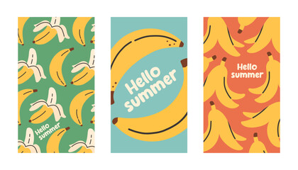 Summer poster banana set in flat style. Art for poster, postcard, wall art, banner background