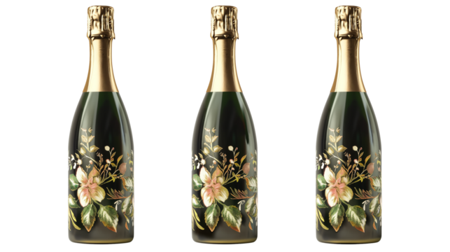 Three-Dimensional Creative Shiny Hand-Painted Champagne isolated on a transparent background - Powered by Adobe