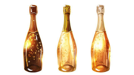 Three-Dimensional Creative Shiny Hand-Painted Champagne isolated on a transparent background