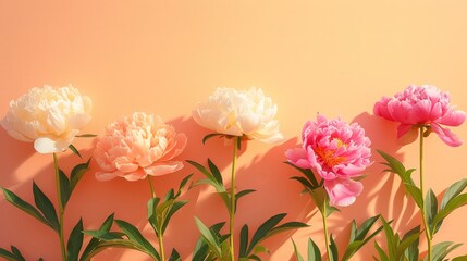 Fototapeta premium Beautiful peonies on a peach fuzz color background