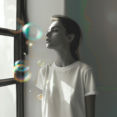 White T-Shirt with Bubbles
