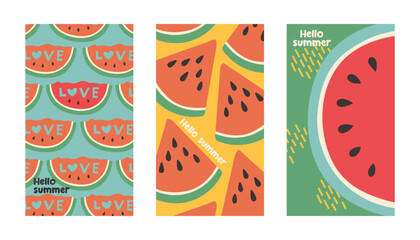 Summer poster watermelon set in flat style. Art for poster, postcard, wall art, banner background