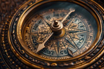 Close-up of a compass with gold case on black background