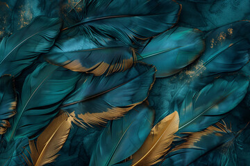 dark turquoise and gold feathers