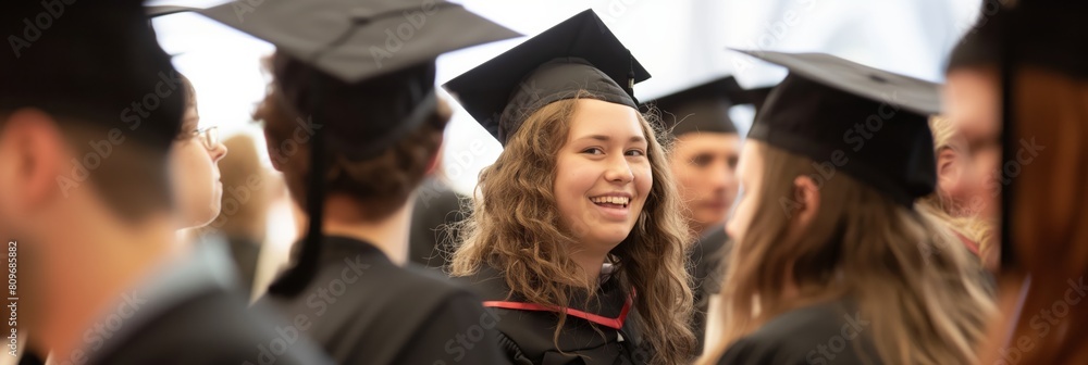 Poster A joyous graduate sharing a proud and blissful moment amongst fellow graduates during a commencement ceremony