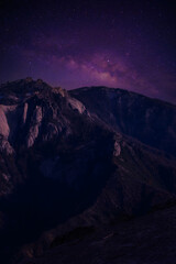 Landscape with Milky Way. Night sky with stars on the mountain,