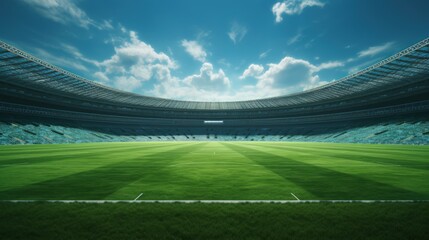 Fototapeta premium Wide-angle view of the lawn in a soccer stadium.
